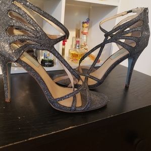 Betsy Johnson Silver Glitter Strappy Heel Sandals